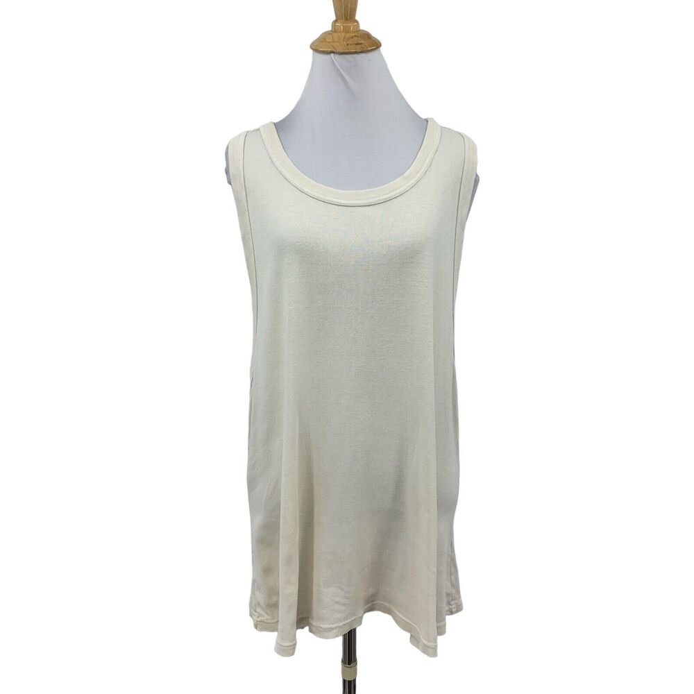Fabletics Tank Top Women Plus 2X Ivory Ribbed Scoop Neck Racerback Drop Armholes